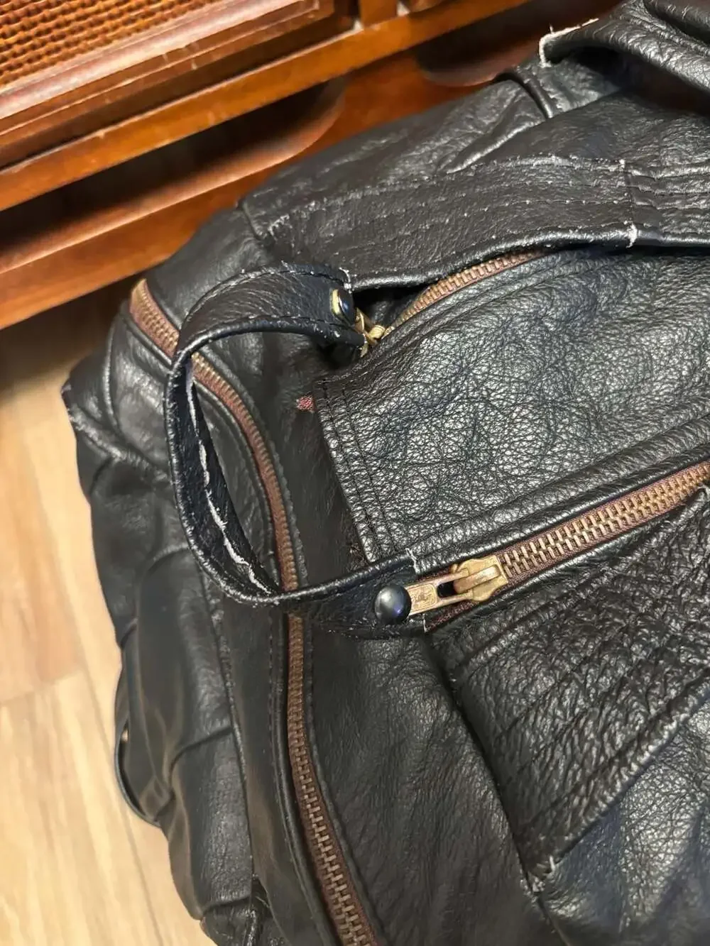 70s Vintage Large Black Genuine Cowhide Leather Travel Duffle Weekender Bag